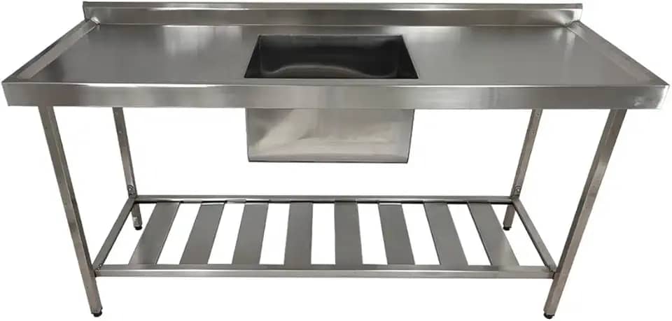 Pia Industrial Aço Inox 140x60x90cm com Cuba Centralizada 50x40x30cm