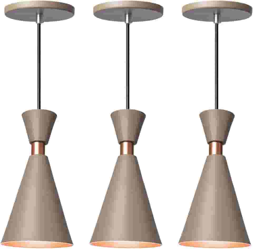 Kit 3 Luminária Pendente Mini Pequim 24Cm Balcão Bancada Cor:Fendi 24 Cm