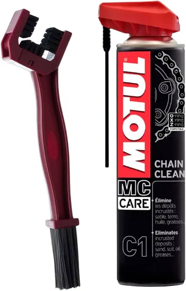 SPRAY PARA LIMPEZA DE CORRENTES ON/OFF ROAD - MOTUL - C1 CHAIN CLEAN - 400 ML + ESCOVA PARA LIMPAR CORRENTES DE TRANSMISSÃO BERING