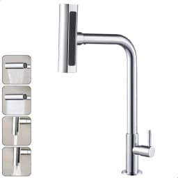 Torneira Gourmet Cozinha 4 Jatos Rotativa Aço Inoxídável - SOFT INOX (BANCADA, CROMADO)