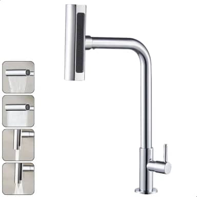 Torneira Gourmet Cozinha 4 Jatos Rotativa Aço Inoxídável - SOFT INOX (BANCADA, CROMADO)