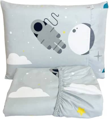 Lençol para Berço com Elástico e Fronha Micropercal Poliéster 300 Fios – Infanto Espacial