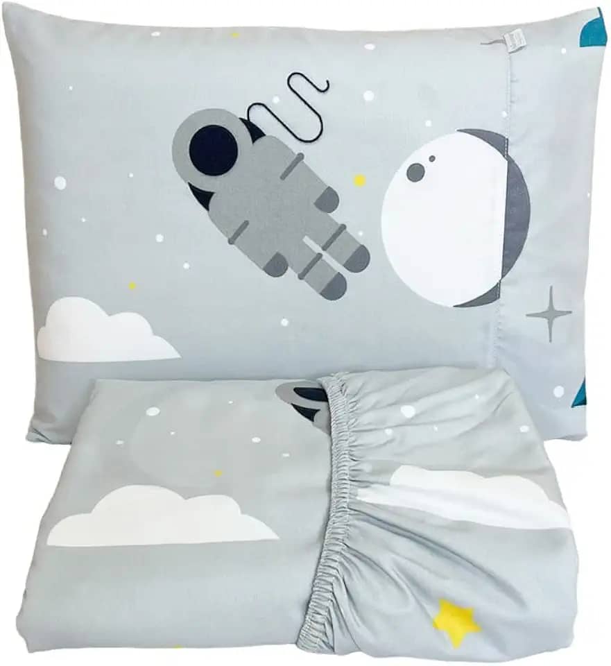 Lençol para Berço com Elástico e Fronha Micropercal Poliéster 300 Fios – Infanto Espacial