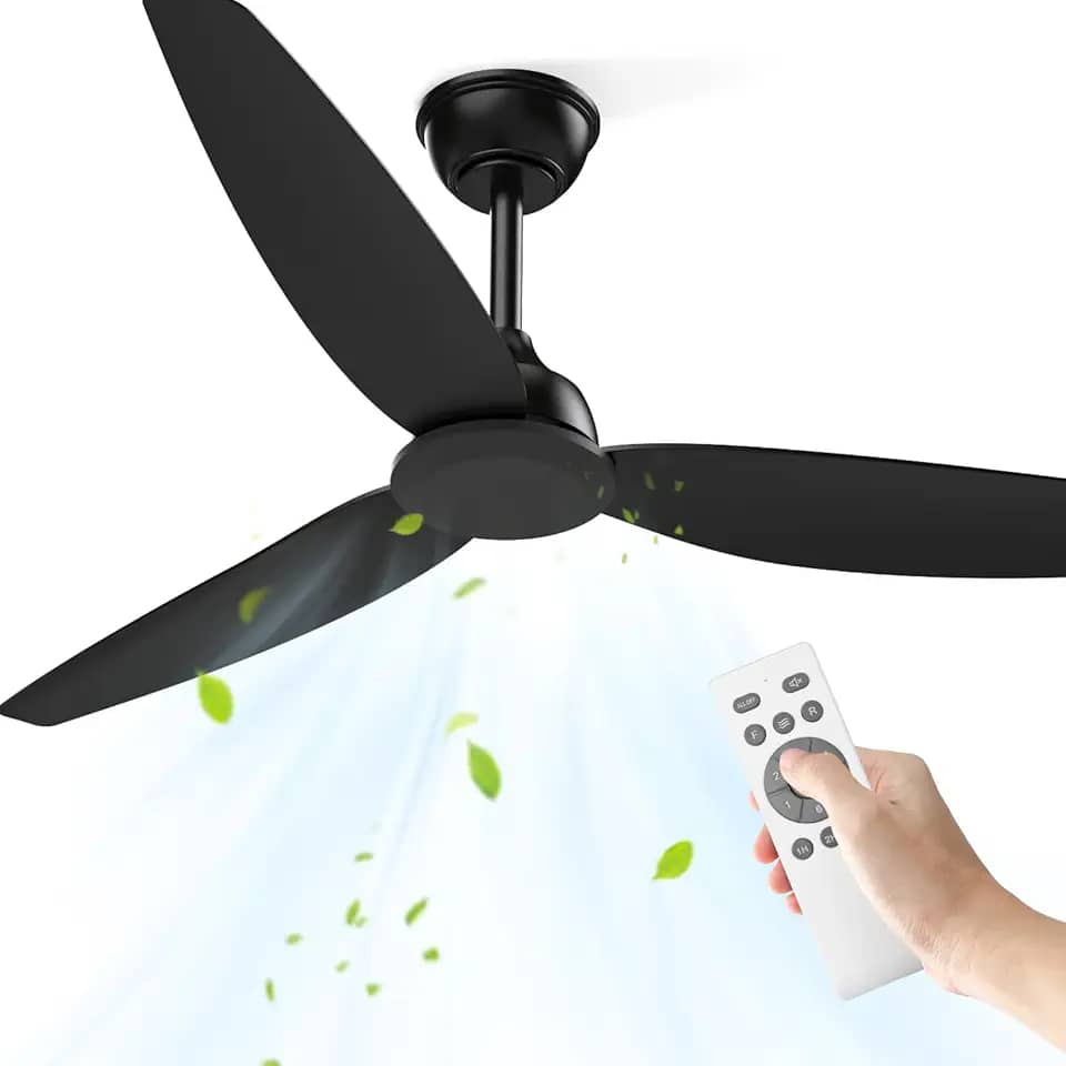 Ventilador de Teto Grande 52 Polegadas, Controle Remoto, 6 Velocidades, Reversível, Ventiladores de Teto Sem Lampada Preto