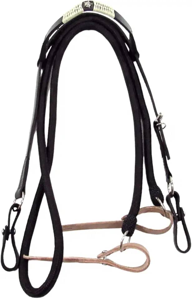 Cabeçada Preta e Rédea Preta Para Cavalo Trançada Zamac Estrela