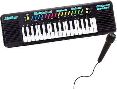 Teclado Eletrônico Musical Infantil com 37 Teclas, Microfone, LED Colorido