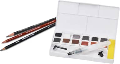 Derwent Aquarela em Pastilha Kit Shade & Tone, estojo 12 cores e três lápis, Mídia Mista, Qualidade Profissional, 2305903