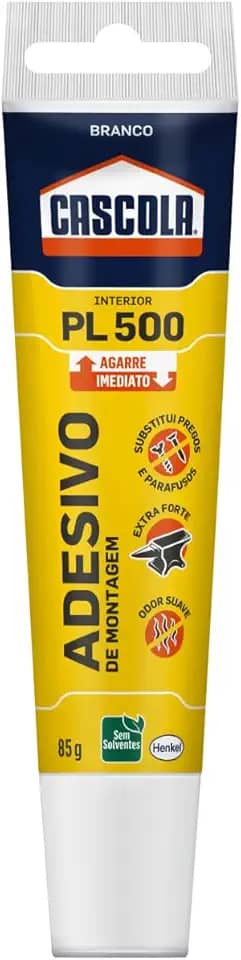 Cascola Monta & Fixa PL500 Interior Cola, Adesivo de montagem extraforte, para madeira, compensado, concreto, entre outros materiais, com agarre imediato, 1x85g