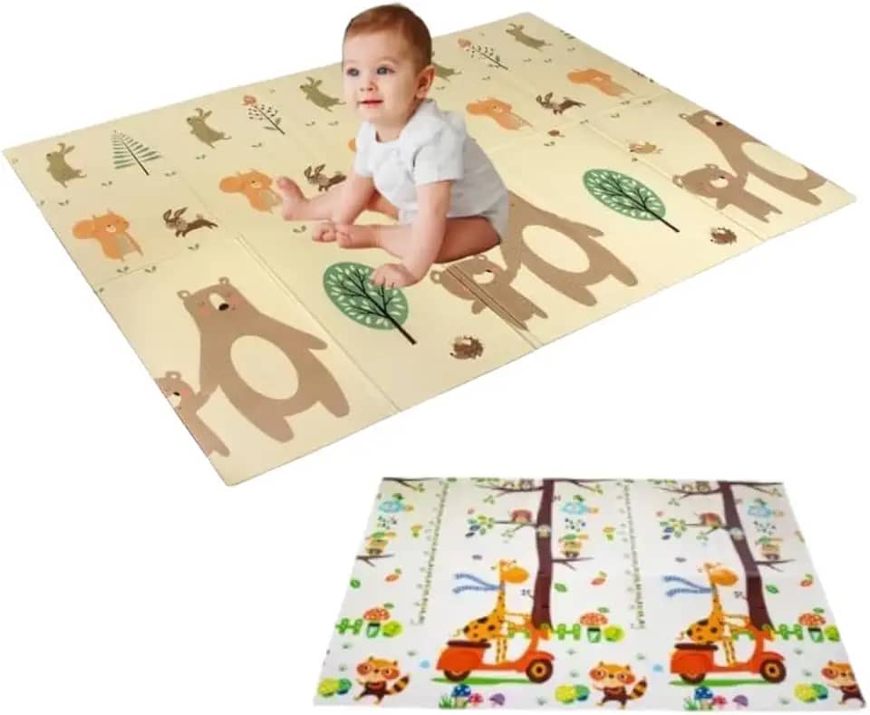 Tapete Térmico Infantil Atividades Dupla Face Dobrável 150x200cm Original Baby Toys® (Urso/Girafa 1cm)