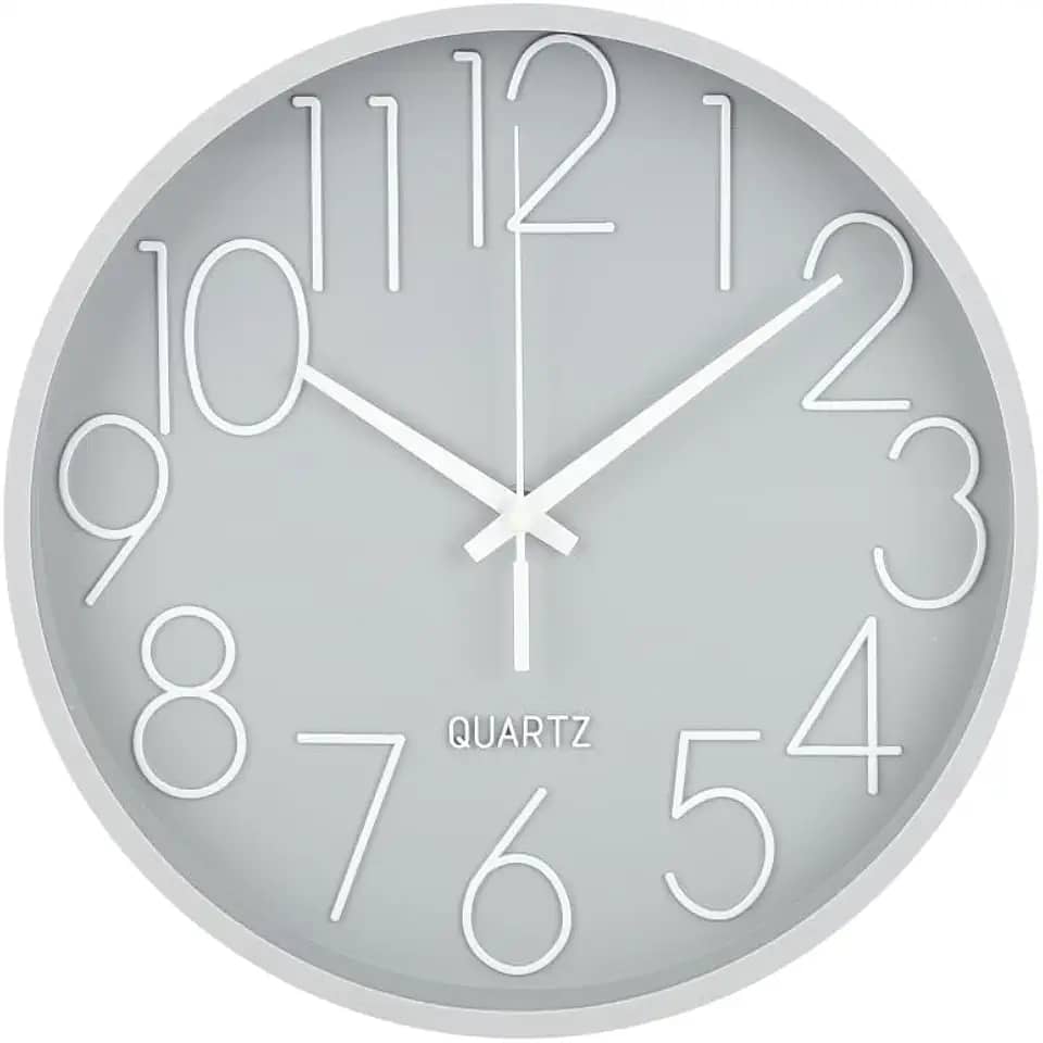 Evolux, Relógio de Parede 24 cm com Números Grandes Brancos Fáceis de Ler, Design Moderno na na Cor Cinza.