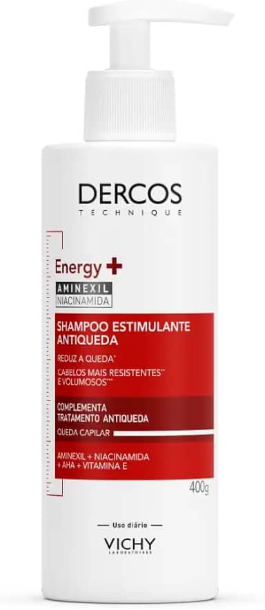 Vichy Dercos Energy+, Shampoo Estimulante, Tratamento Antiqueda para Cabelos Fracos e Quebradiços, Fortalece os Fios com Aminexil, Niacinamida e Vitamina E, 400g