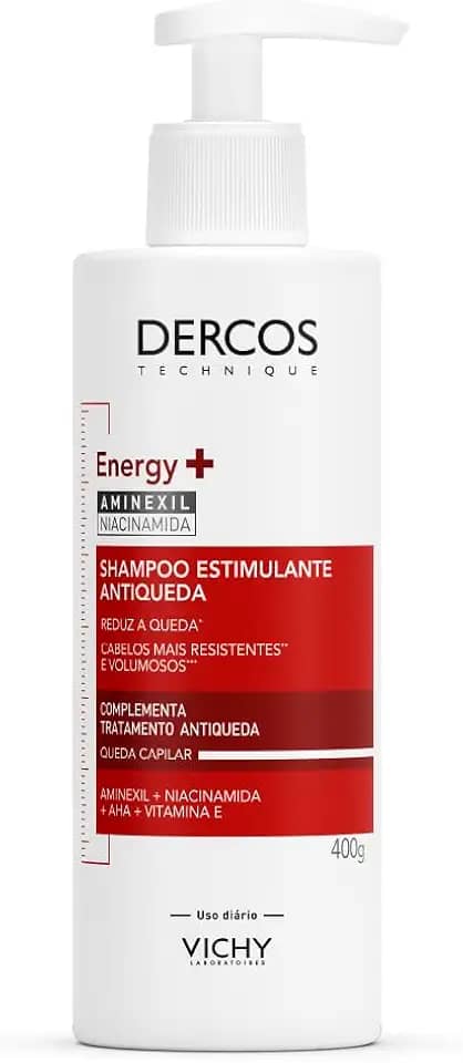 Vichy Dercos Energy+, Shampoo Estimulante, Tratamento Antiqueda para Cabelos Fracos e Quebradiços, Fortalece os Fios com Aminexil, Niacinamida e Vitamina E, 400g
