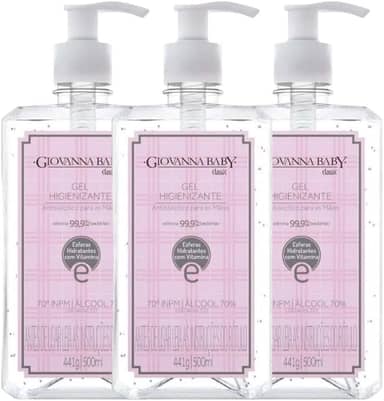 Kit Álcool Em Gel Higienizante Giovanna Baby Classic Rosa 500ml (3 unidades)