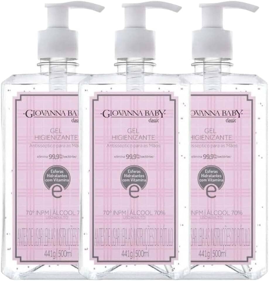 Kit Álcool Em Gel Higienizante Giovanna Baby Classic Rosa 500ml (3 unidades)