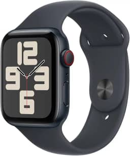 Apple Watch SE GPS + Cellular • Caixa meia-noite de alumínio – 44 mm • Pulseira esportiva meia-noite – M/G