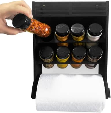Porta Tempero para Parede com 8 Potes de Tampa Dupla e Etiquetas Incluídas - Economiza Espaço na Bancada, Facilita Dosagem e Identificação dos Temperos