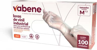 Luva Vinil Translucida Sem Pó Tam.M 100Und/Cart, Vabene, 20200505