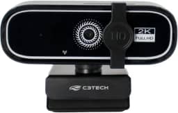 C3Tech WebCam WB-200BK Preto video em QHD 2K, microfone embutido, Sensor CMOS, Tampa de privacidade