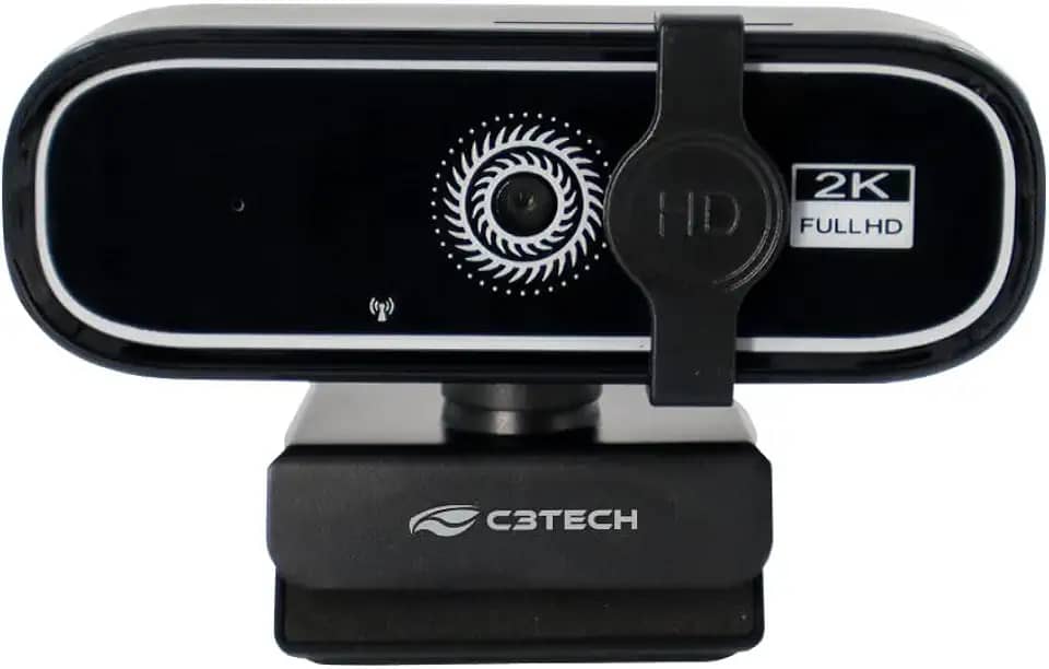 C3Tech WebCam WB-200BK Preto video em QHD 2K, microfone embutido, Sensor CMOS, Tampa de privacidade