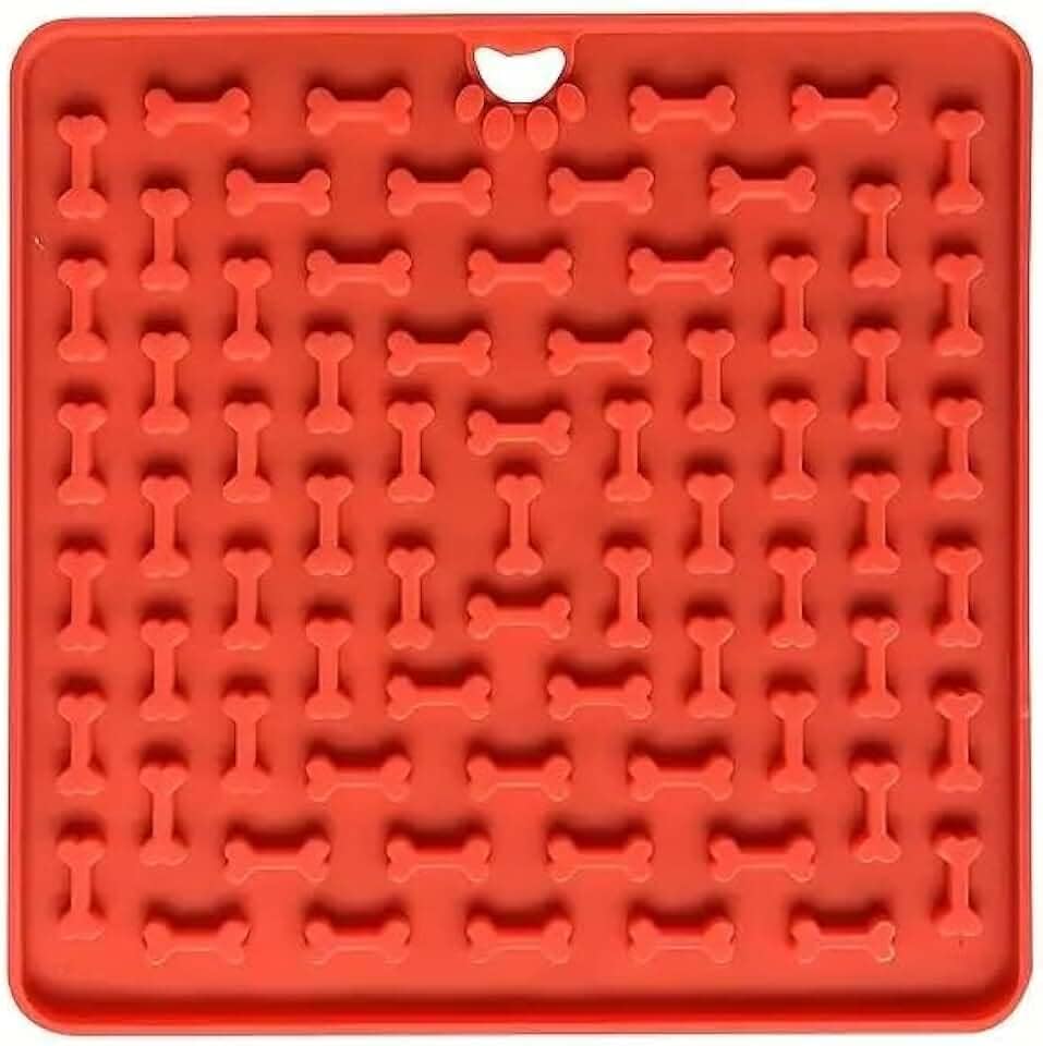 Comedouro Lento Tapete Lambedor Pet Cães e Gatos 18,5 x18,5 (Vermelho)