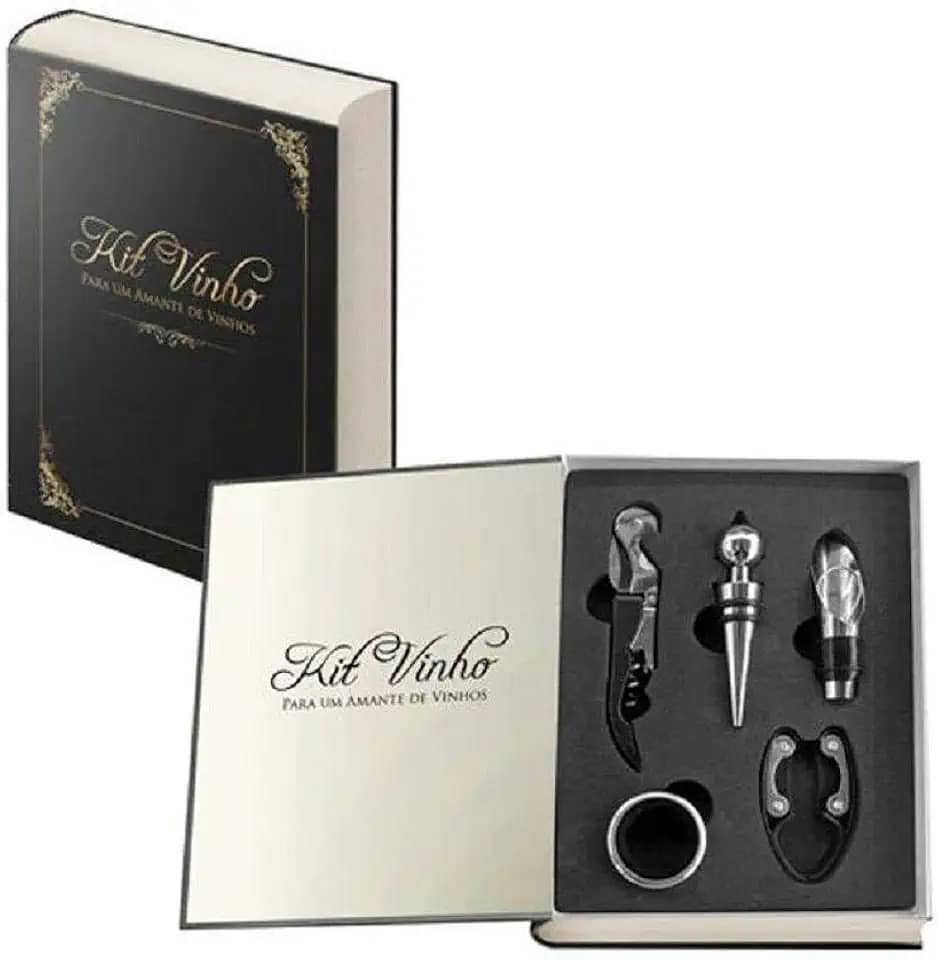 Kit Para Vinho Livro Preto 5PÇS