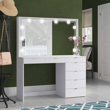 Penteadeira Ditália 7 Gavetas Branco c/Kit Luz Camarim