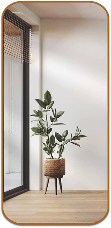 Espelho de Corpo Inteiro Retangular Cantos Arredondado 110x53 – Elegância e Amplitude para Seu Ambiente (Caramelo)