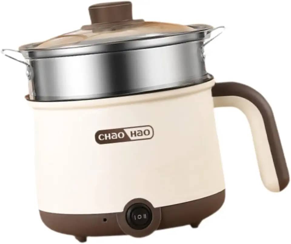 SiaBiced Panela elétrica quente, panela preguiçosa, mini de ramen, multiuso para sopa, macarrão de arroz, quente, com Vaporizador de aço