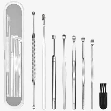 Kit 8 Peças Removedor De Cera De Ouvido Inox Com Estojo – Espátula, Cureta, Espiral, Escova Reutilizável