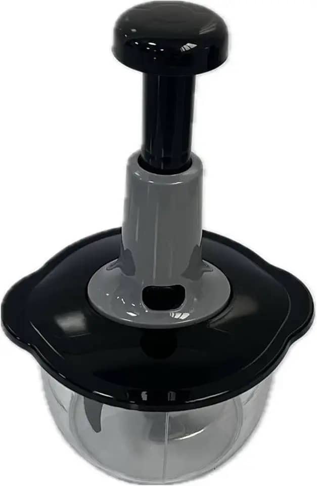 Processador de Alimentos Manual 3 Lâminas 1500ml – Picador Multifunção, Prensa Manual, Vegetais, Temperos e Papinhas, Rápido e Prático, Plástico Resistente (Preto/Cinza)