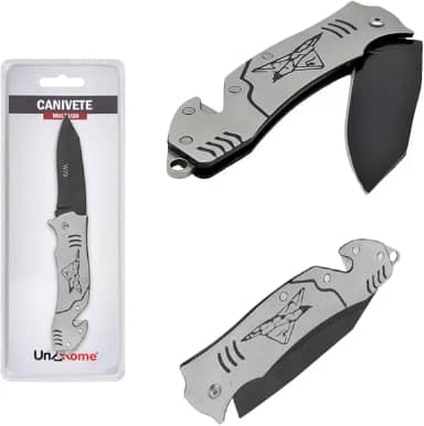 Canivete Multiuso Aço Inox Retrátil Dobrável Portátil 17cm - Cinza