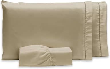 Lençol Queen com Elástico e Fronhas Com Ponto Palito 3 Peças Tecido Aveludado Toque Macio Tecido Grosso resistente Produto Durável (Avelã, Queen)