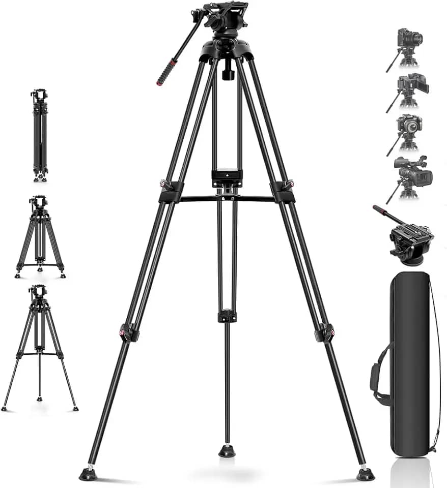 Tripe Profissional Semi-Hidráulica 180cm - Tripe para Câmara com Tripé