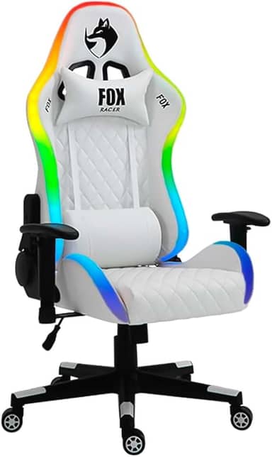 Cadeira Gamer Fox Racer até 130kgs com RGB e Iluminação LED com almofadas Reclinável Branco