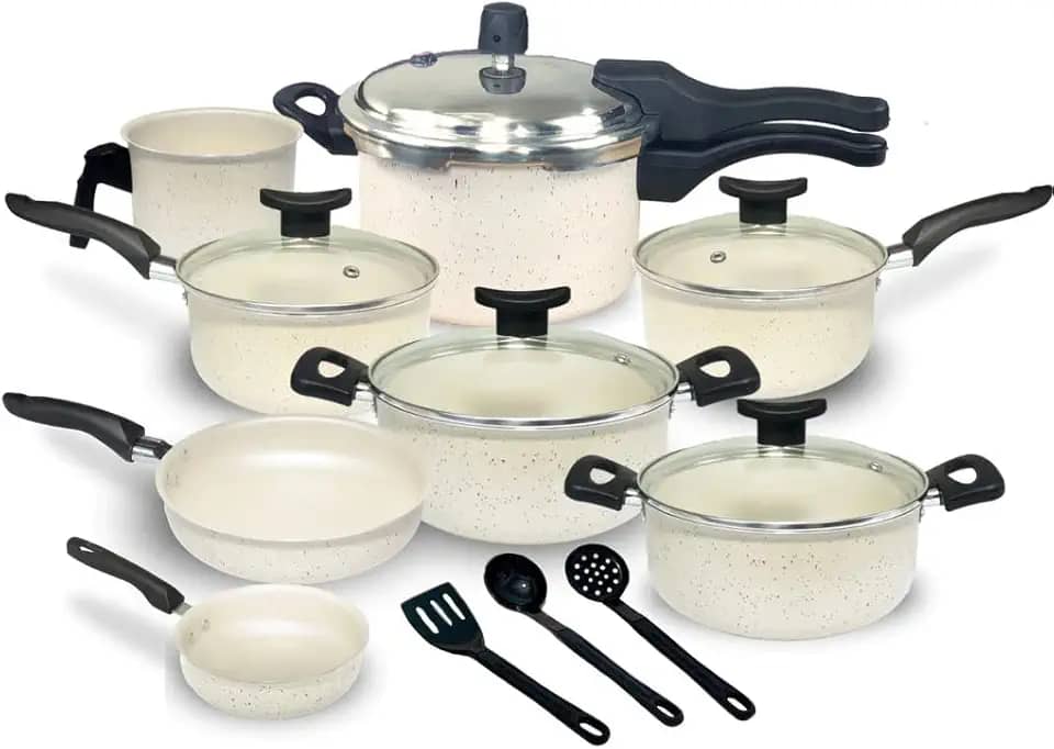 Jogo de Panelas Antiaderente, 11 Peças com Panela de Pressão 2.5L (Granito)