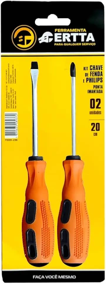 Kit De Chaves Fenda e Philips C/Cabo Emborrachado e Ponta Imantada Ferramenta Certta Jogo 2 Pçs