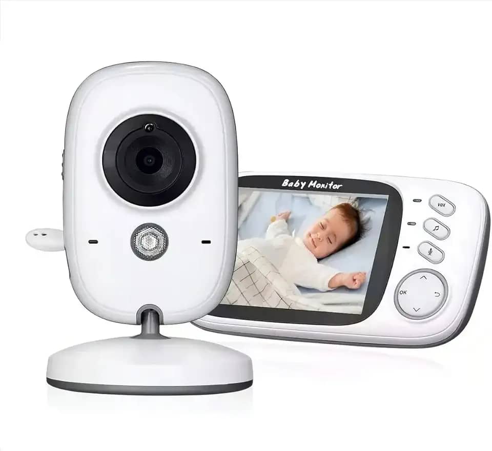 Câmera para Bebês com Babá Eletrônica, Tela Colorida LCD de 3.2', Visão Noturna Infravermelha, Áudio Bidirecional, Monitoramento de Temperatura, Detecção de Som VOX – Bivolt 110/220V - Premium