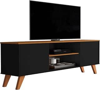 Rack Para Sala de Estar 2 Portas Estante para TV Moderno Com Prateleiras Helena para até 55 Polegadas 1,36m (Preto)