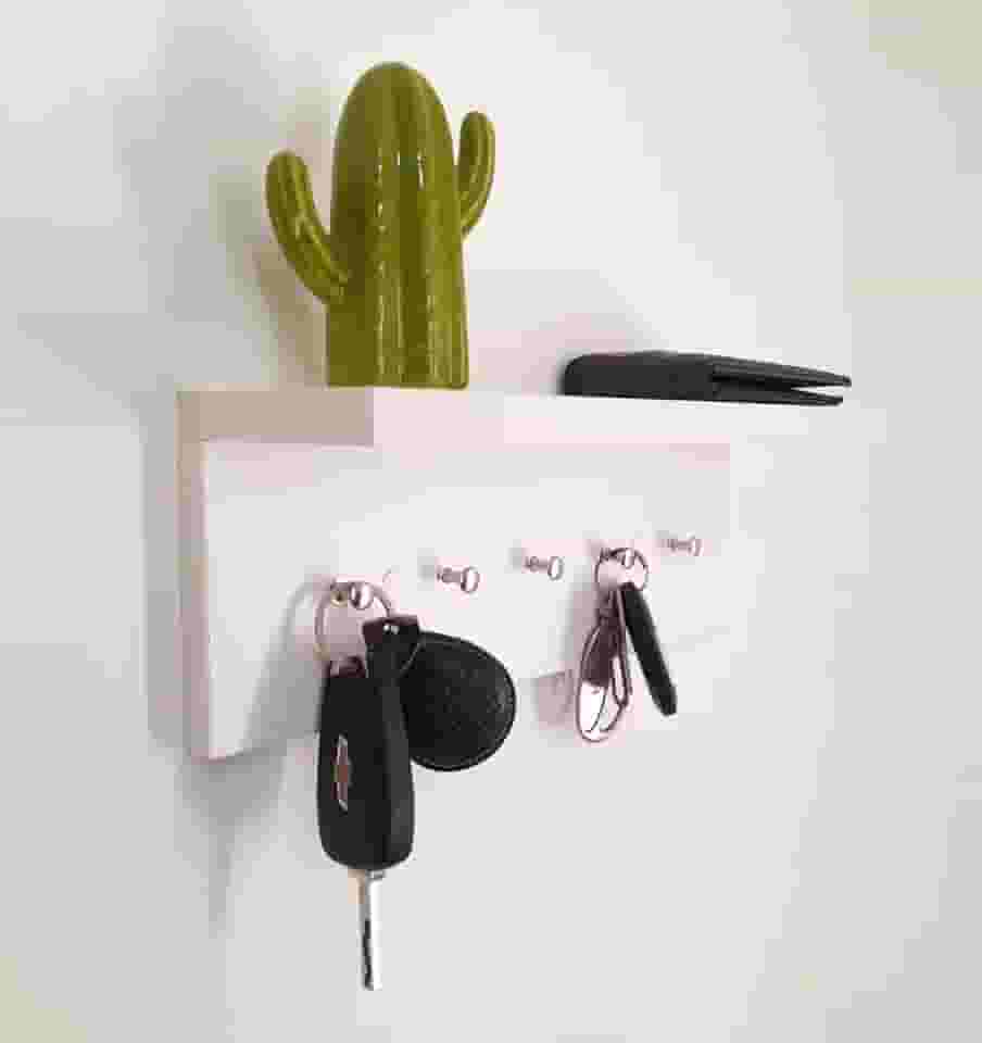 Genérico - Porta Chaves e Bijuterias Prateleira com Ganchos Branco MDF 30cm x 10cm x 11,5cm