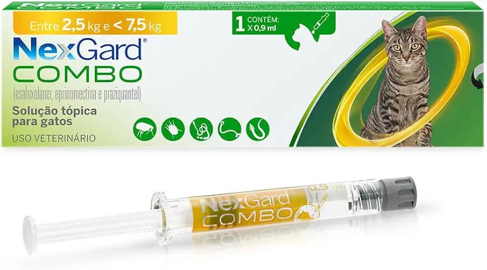 Nexgard COMBO Antipulgas e Sarna e Vermífugo para Gatos de 2,5kg a 7,5 kg - 1 aplicador
