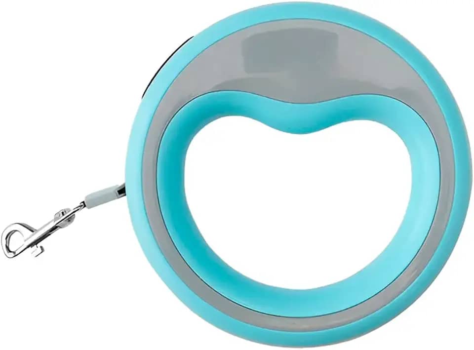 Guia Retrátil para Cães, Corda 2.5m, Suporta até 15kg, com Botão de Segurança, Ideal para Passeios e Viagens (Azul Claro)