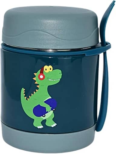 Pote Térmico Bebê Infantil 320 ml Aço Inox Com Garfo Bamboo (VERDE)