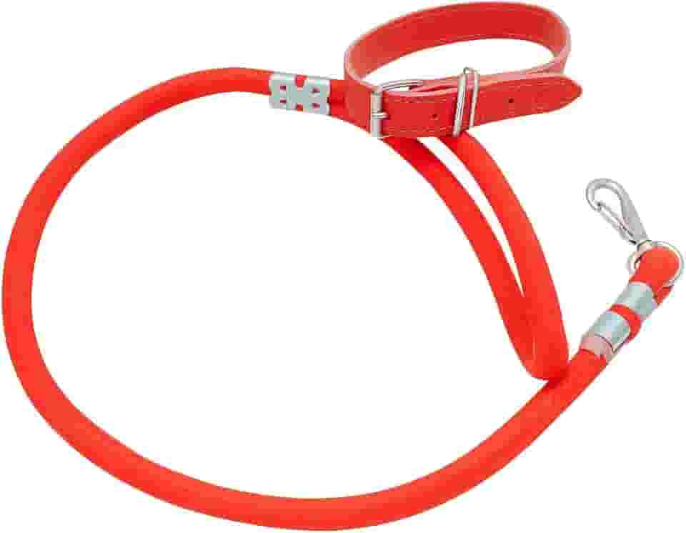 Coleira de Couro vermelho + guia de corda Vermelho Para todos os porte e raças de cachorro (guia 14 milímetros)