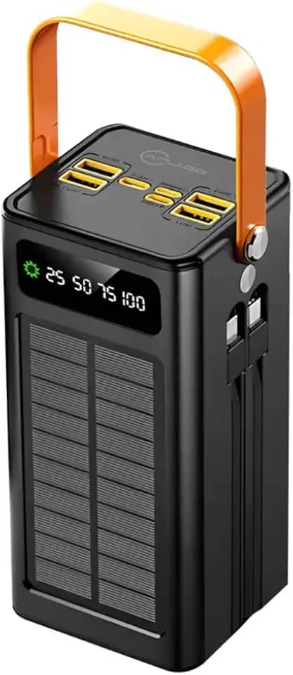 Power Bank Solar, 50.000mAh, USB Tipo C, para Smartphones, Preto, Carregamento Rápido Bidirecional, Display Digital, Bateria