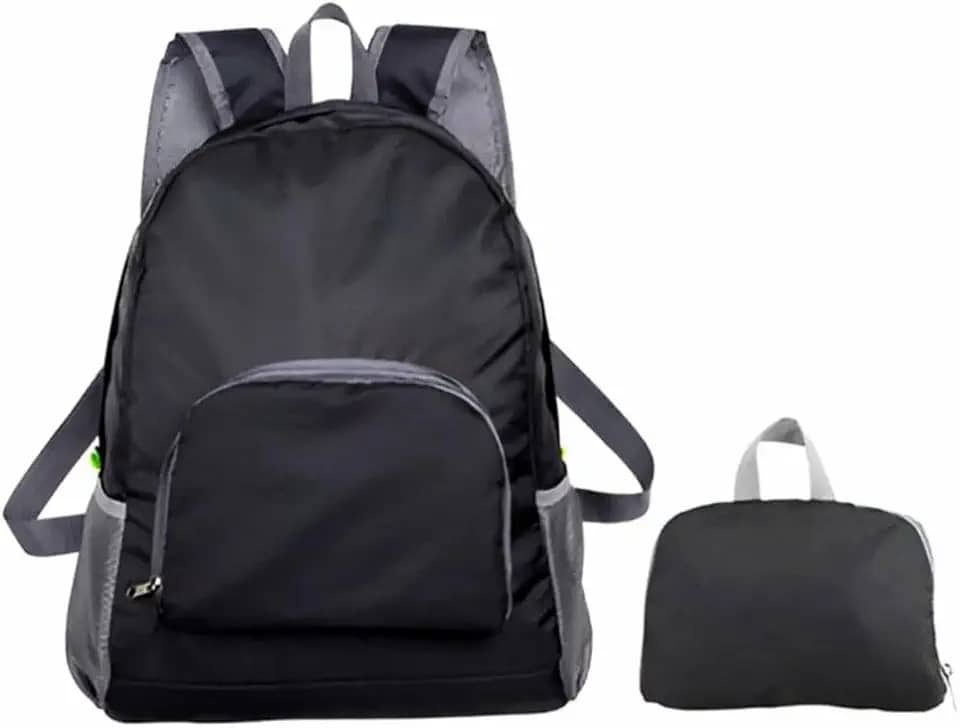 Mochila Dobrável Impermeável Nylon Esportiva Escolar 25L Resistente à Água (Preto)