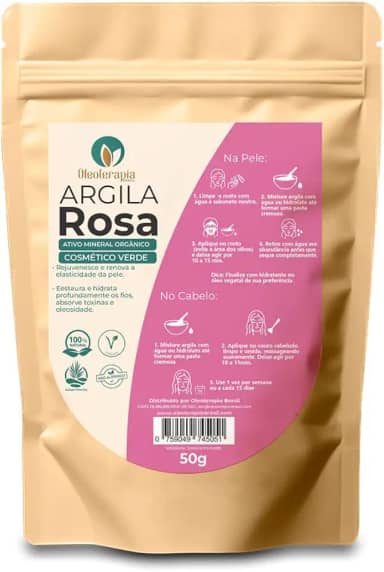 Argila Rosa 50g - 100% natural - Uso cosmético/rosto, cabelo e corpo