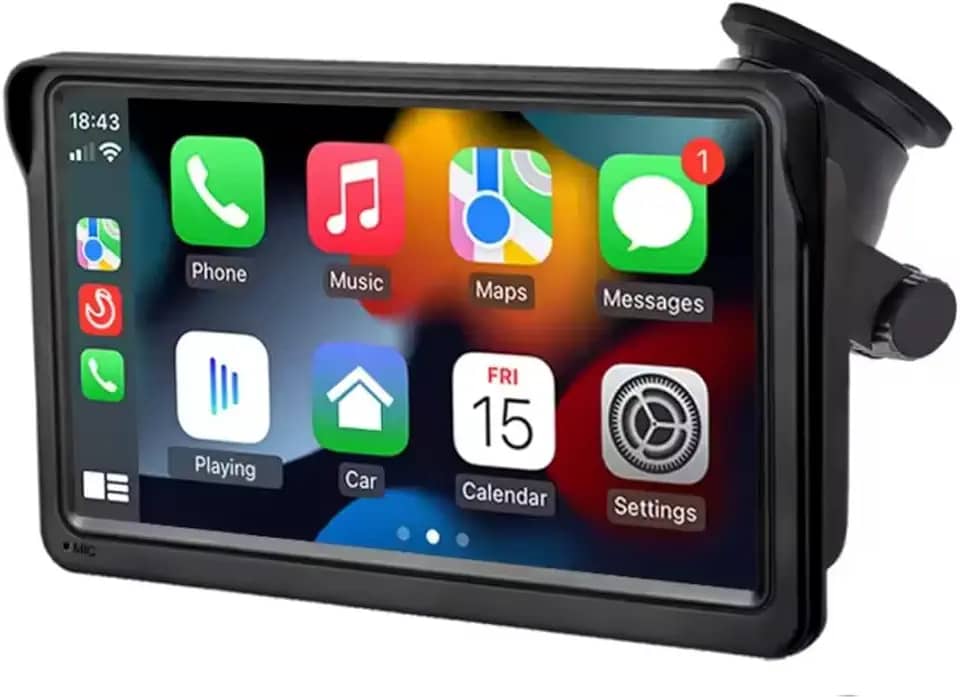 Central Multimídia Portátil 7' com Tela Touch – Compatível com CarPlay e Android Auto, Bluetooth, USB, Áudio Veicular