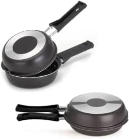 Frigideira Dupla Hamburgueira e Omeleteira Nacional, Antiaderente, 14cm, Alumínio, Preta