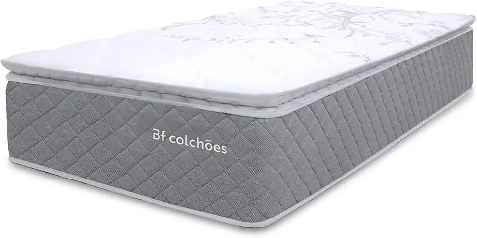 Colchão Solteirão Molas Ensacadas Pillow Top 97x203cm Premium Sleep Cinza BF ColchõesSolteirão
