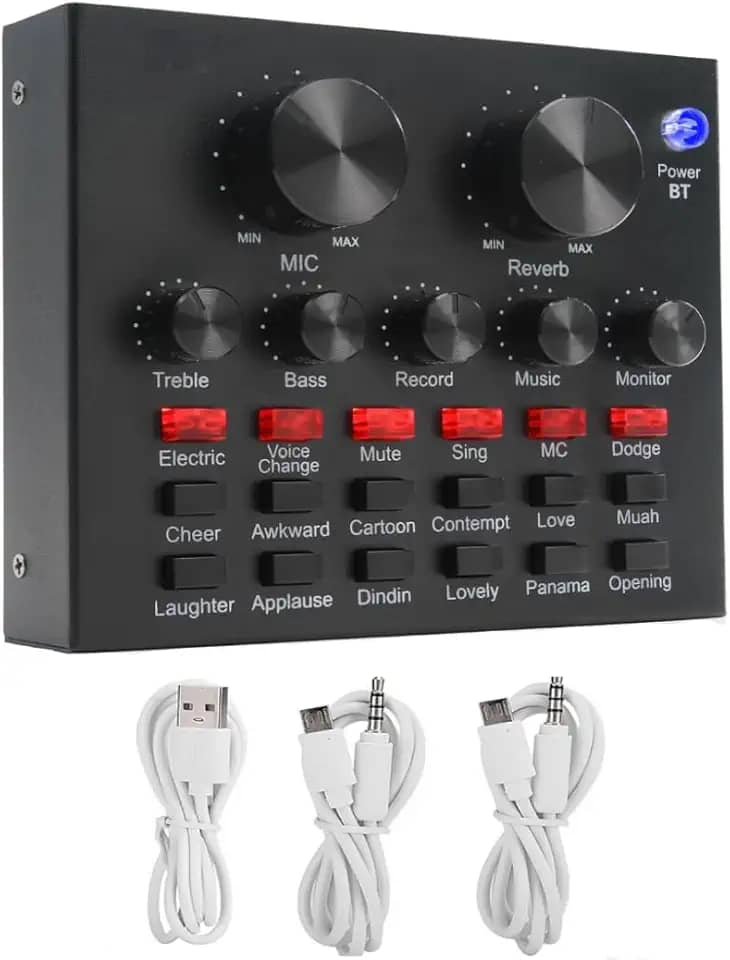 Placa de Som V8 Bluetooth Mesa Móvel Usb P10 P2 18 Efeitos de som Profissional Auxiliar Podcast Live Streaming Twitch Youtube Cantar Gravar Música